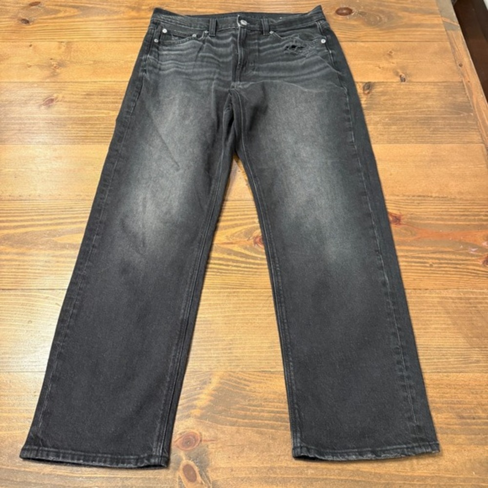 American Eagle‎ Super High Rise Ankle Straight Jeans Black Womens 8 Distressed